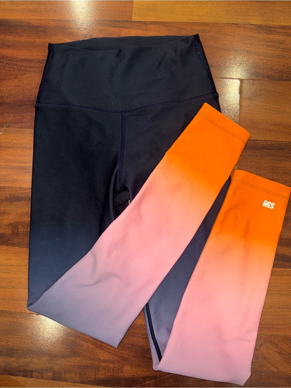 Splits59 Black High-Waist Leggings with Orange-to-Pink Ombre Legs